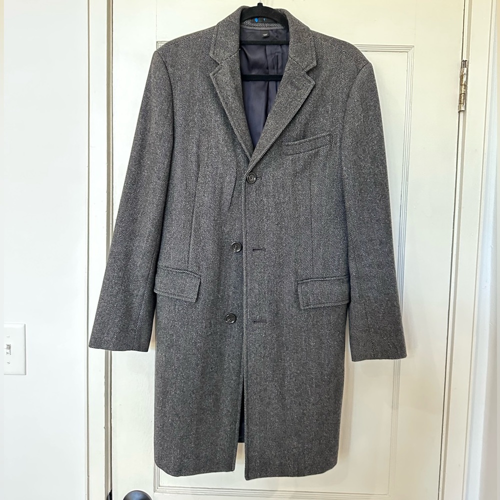 JCREW Gray Herringbone Wool Overcoat